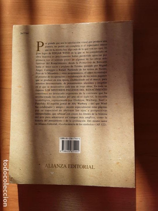 Libros: LOS MISTERIOS PAGANOS DEL RENACIMIENTO. EDGAR WIND - ALIANZA FORMA - Foto 2