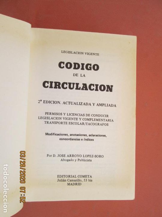 Libros: C&Oacute;DIGO DE CIRCULACI&Oacute;N -  EDITORIAL COMETA -  MADRID 1983. - Foto 2
