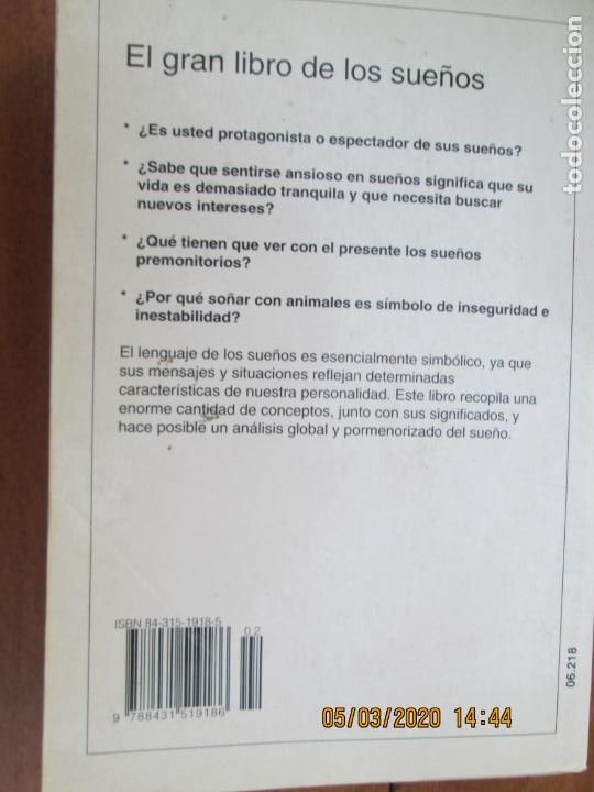 Libros: EL GRAN LIBRO DE LOS SUE&Ntilde;OS - ANNA MOSTECHI - EDITORIAL DE VECCHI - 2002. - Foto 2