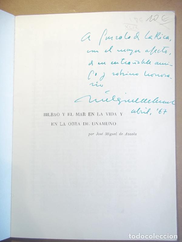 Libros: Bilbao y el Mar en la Vida y en la Obra de Unamuno. - Azaola, Jos&eacute; Muguel de.