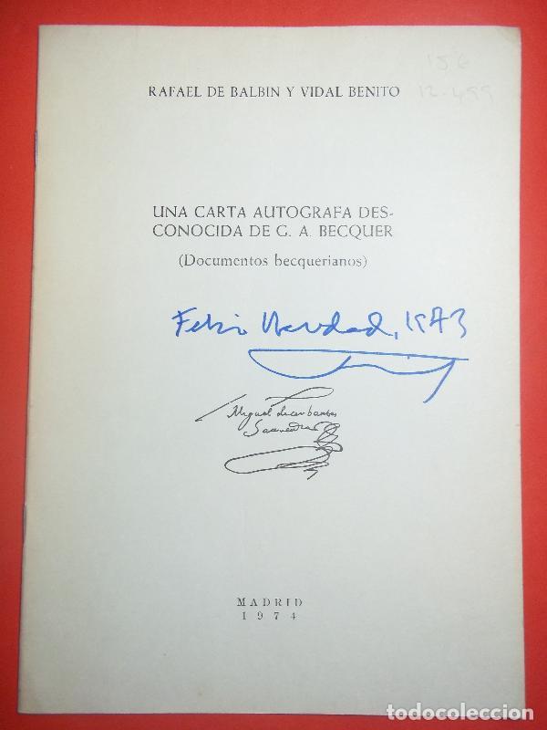 Libros: Una Carta Aut&oacute;grafa Desconocida de G. A. B&eacute;cquer (Documentos Becquerianos.) - Rafael de Balb&iacute;n y Vi - Foto 1