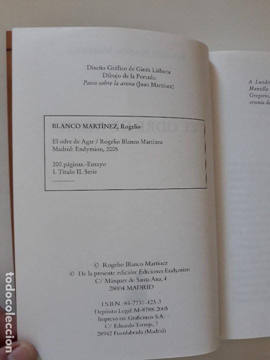 Libros: EL ODRE DE AGAR. Rogelio Blanco Mart&iacute;nez. Ediciones Endymion. 1&ordf; edicion, 2005. - Foto 4