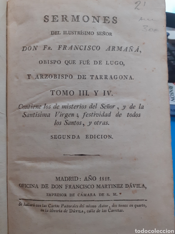 Libros: SERMONES. Tomo III y IV - ARMA&Ntilde;A,Fr.Francisco. - Foto 1