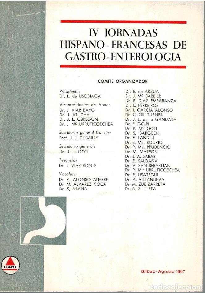 Libros: IV JORNADAS HISPANO-FRANCESAS DE GASTROENTEROLOG&Iacute;A, Bilbao, agosto de 1967 - VV.AA