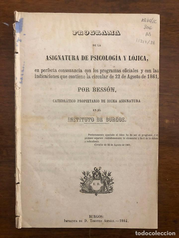 Libros: Programa de la asignatura de psicolog&iacute;a y l&oacute;jica (sic) Por... - Besson - Foto 1