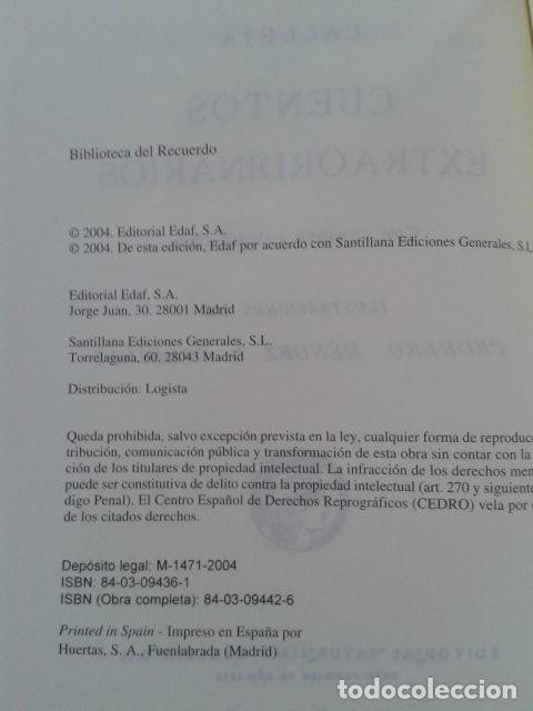 Libros: CUENTOS EXTRAORDINARIOS / SATURNINO CALLEJA / EDAF 2004 - Foto 3