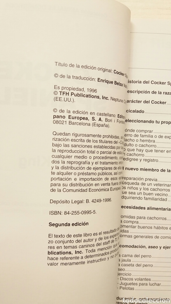 Libros: El Cocker Spaniel. Bart King. Hispanoeuropea, 1996. PERROS. - Foto 5