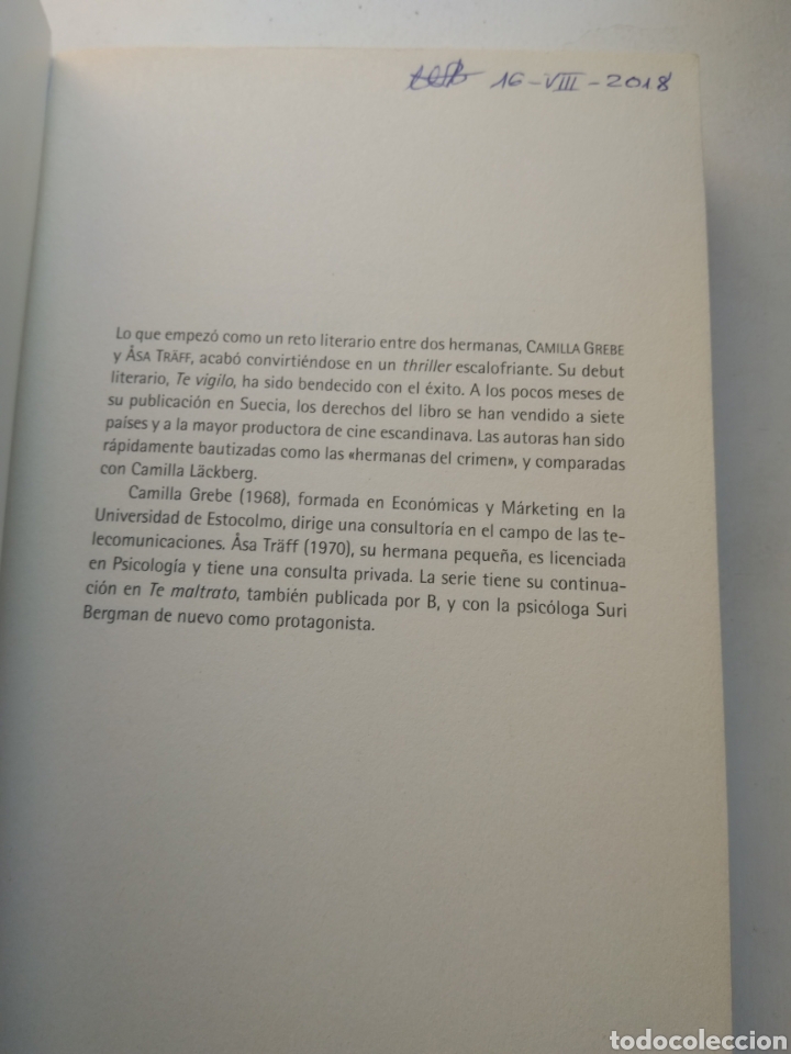 Libros: TE VIGILO/CAMILLA GREBE/ASA TR&Auml;FF - Foto 2