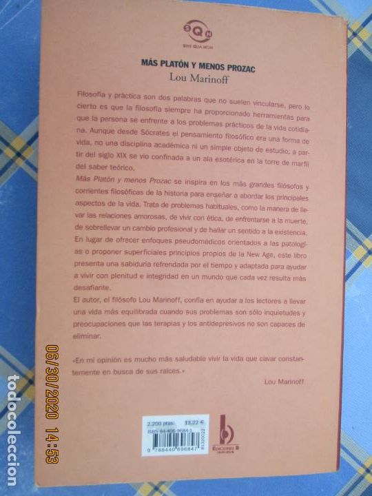 Libros: M&Aacute;S PLAT&Oacute;N Y MENOS PROZAC - LOU MARINOFF - EDICIONES B 2000. - Foto 3
