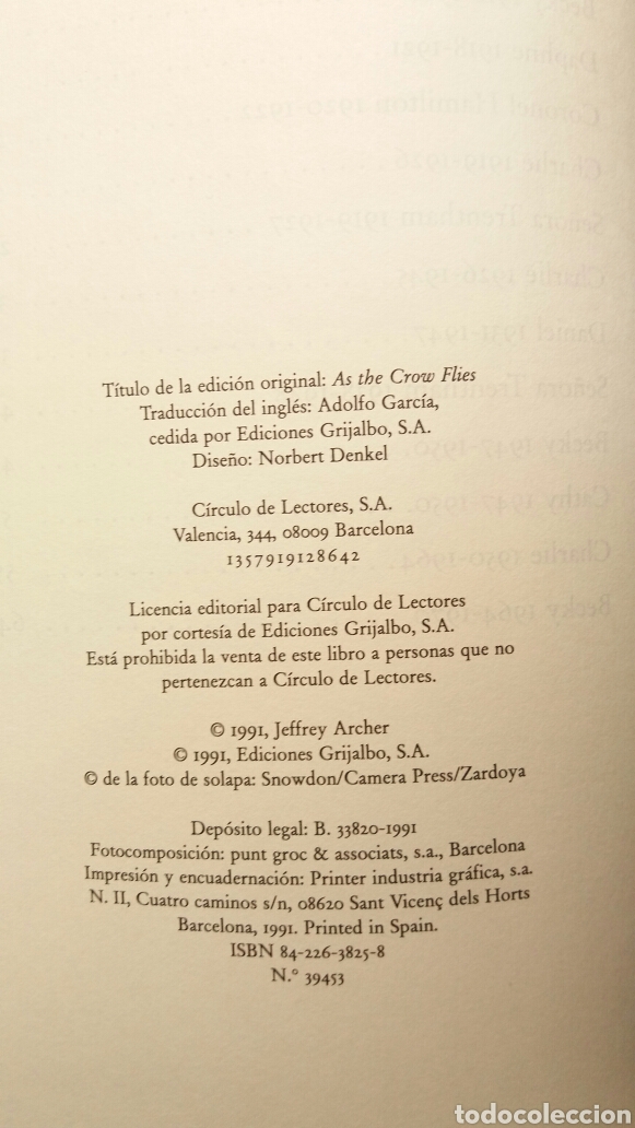 Libros: Como los cuervos. Jeffrey Archer. C&iacute;rculo de lectores, 1991. - Foto 10