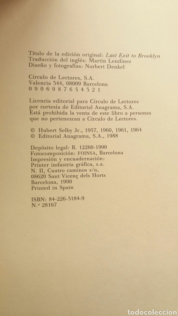 Libros: &Uacute;ltima salida para Brooklyn. Hurbert Selby. C&iacute;rculo de lectores, 1990. - Foto 10