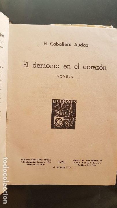 Libros: EL DEMONIO EN EL CORAZ&Oacute;N - EL CABALLERO AUDAZ - 1950 - Foto 3