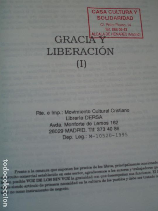 Libros: GRACIA Y LIBERACION. I . LA VOZ DE LOS SIN VOZ LEONARDO BOFF - Foto 3