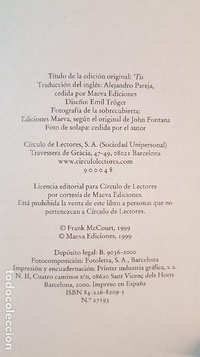 Libros: FRANK McCOURT - LO ES - Circulo de lectores -TAPA DURA - COMO NUEVO - Foto 3
