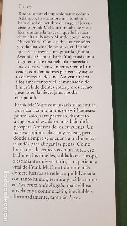 Libros: FRANK McCOURT - LO ES - Circulo de lectores -TAPA DURA - COMO NUEVO - Foto 4