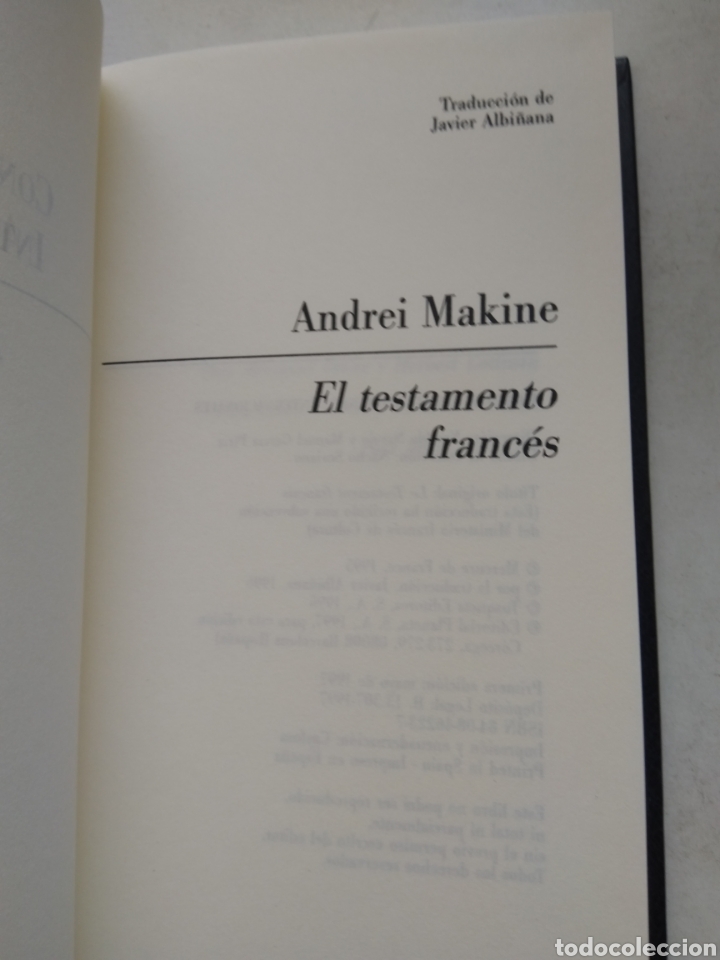 Libros: EL TESTAMENTO FRANC&Eacute;S/ANDREI MAKINE - Foto 2