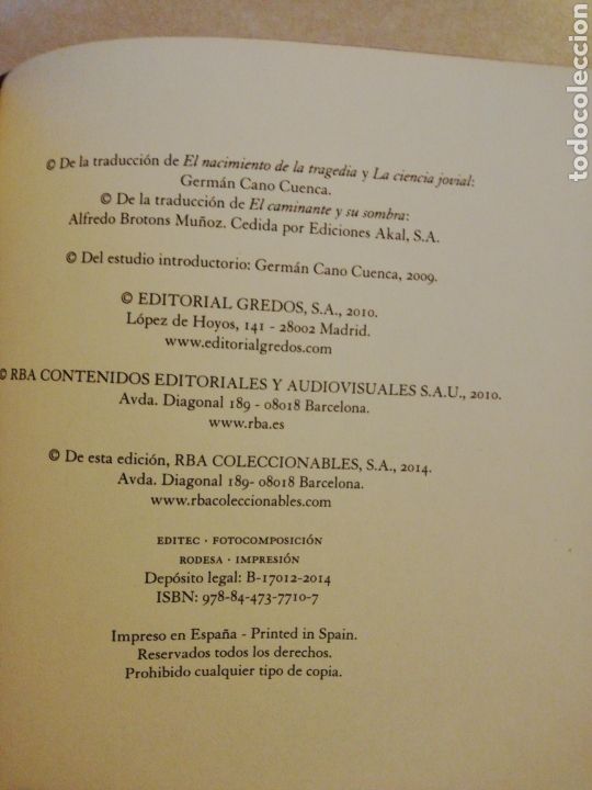 Libros: Nietzsche I, estudio introductorio German Cano, editorial Gredos - Foto 5