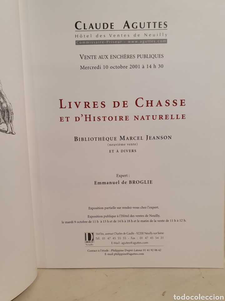 Libros: CLAUDE AGUTTES. CHASSE. HISTOIRE NATURELLE. 2001. - Foto 2