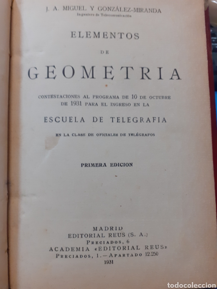Libros: ELEMENTOS DE GEOMETR&Iacute;A - GONZALEZ MIRANDA,J.A. Miguel y. - Foto 1