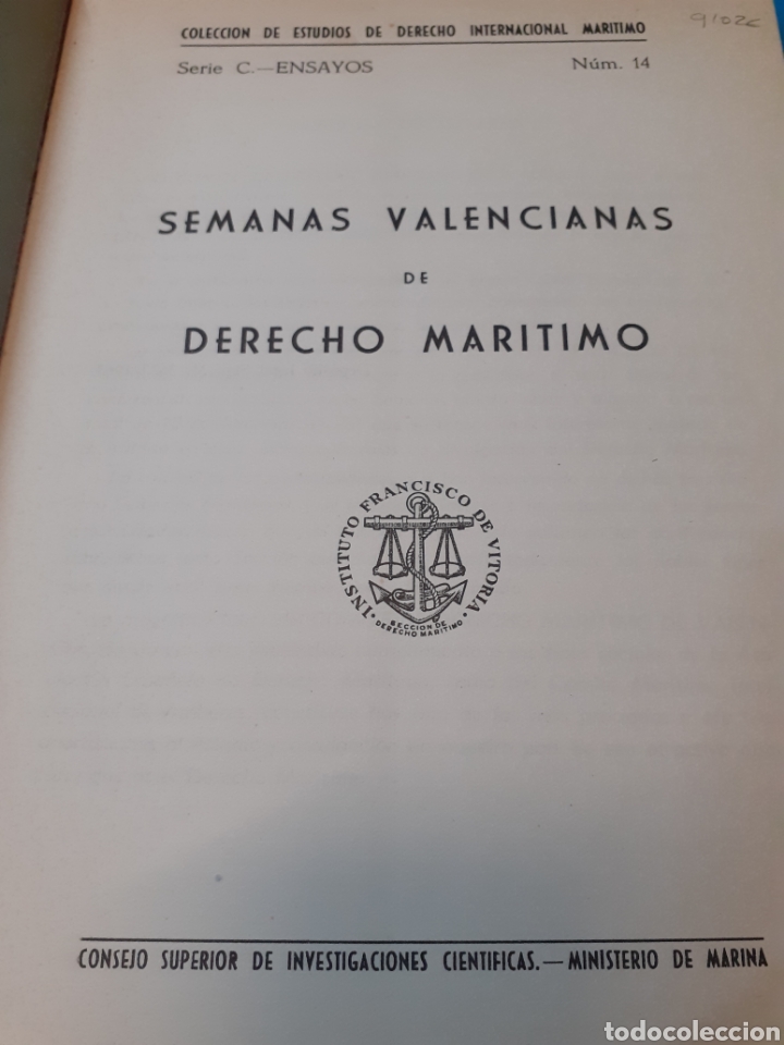 Libros: SEMANAS VALENCIANAS DE DERECHO MARITIMO - V. V. A. A. - Foto 2