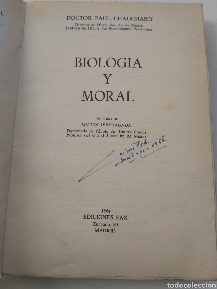 Libros: BIOLOG&Iacute;A Y MORAL/PAUL CHAUCHARD - Foto 2