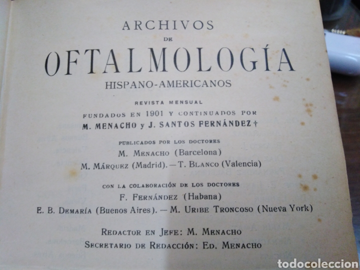 Libros: ARCHIVOS DE OFTALMOLOGIA HISPANO-AMERICANOS - OFTALMOLOGIA. - Foto 2