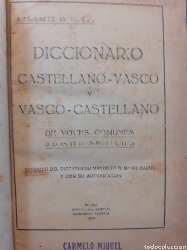 Libri di seconda mano: DICCIONARIO CASTELLANO-VASCO Y VASCO-CASTELLANO - ARBELAITZ, O. M.