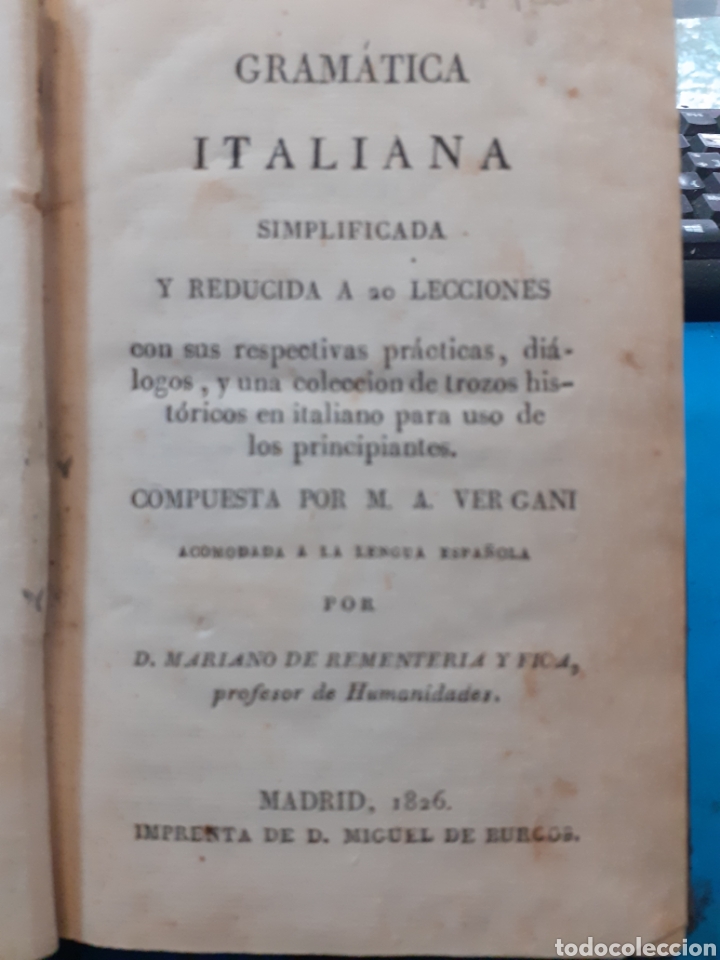 Libros: GRAMATICA ITALIANA SIMPLIFICADA Y REDUCIDA A 20 LECCIONES - VERGANI, M. A. - Foto 1