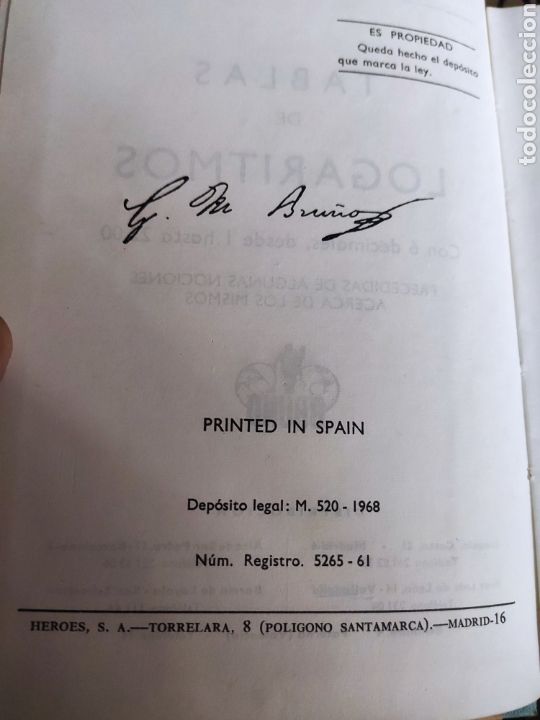 Libros: Tablas de Logaritmos y Trigonom&eacute;tricas. Bru&ntilde;o 1968. ASM - Foto 3