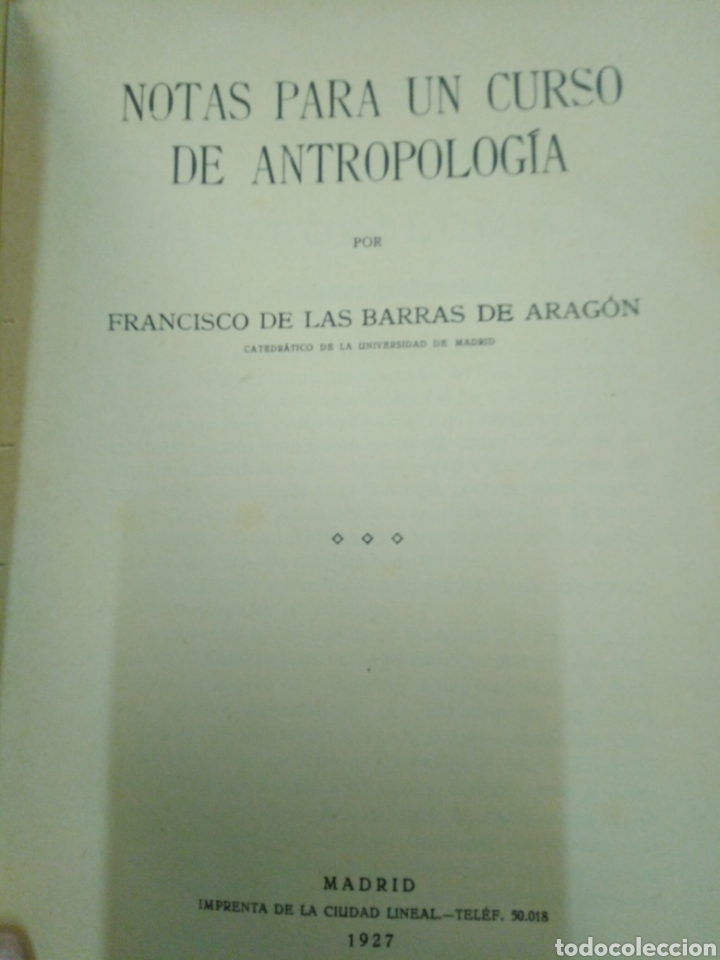 Libros: NOTAS PARA UN CURSO DE ANTROPOLOGIA - BARRAS de ARAGON, Fco.. - Foto 3