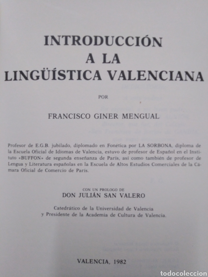 Libros: INTRODUCCION A LA LING&Uuml;&Iacute;STICA VALENCIANA - GINER MENGUAL, Fco. - Foto 2