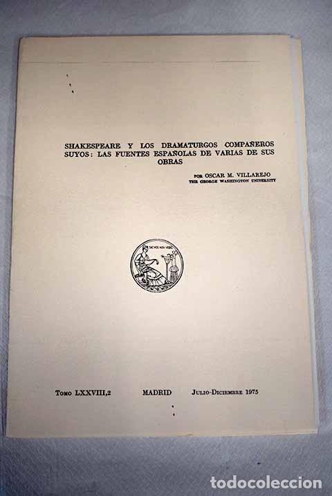 Libros: Shakespeare y los dramaturgos compa&ntilde;eros suyos: Las fuentes espa&ntilde;olas de varias de sus obras
