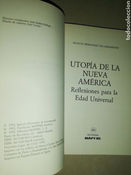 Libros: Utop&iacute;a de la nueva Am&eacute;rica Ignacio Hernando de Larramendi, colecci&oacute;n Mapfre 1492 - Foto 4