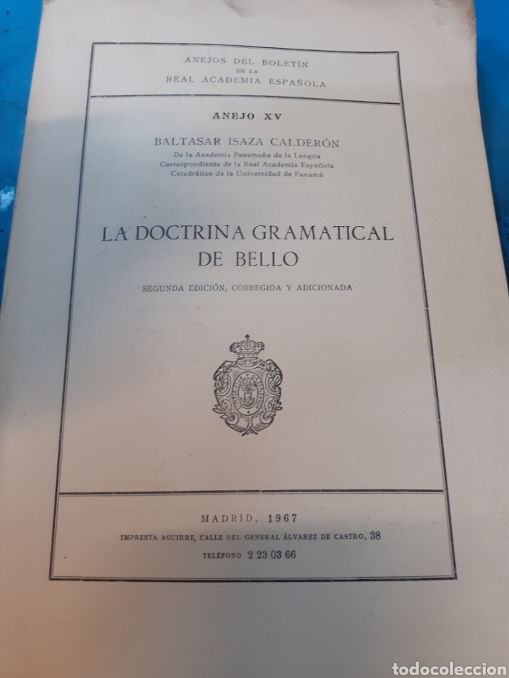 Libros: LA DOCTRINA GRAMATICAL DE BELLO - ASAZA CALDERON, B. - Foto 1
