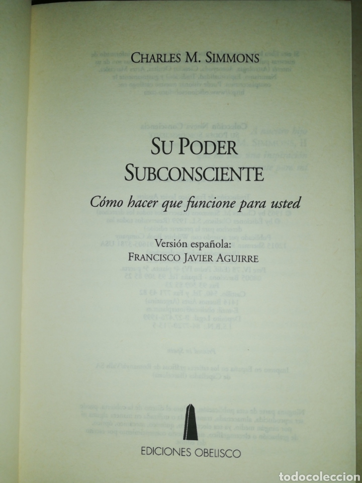 Libros: Su poder subconsciente, Charles M. Simmons,edici&oacute;nes Obelisco - Foto 4