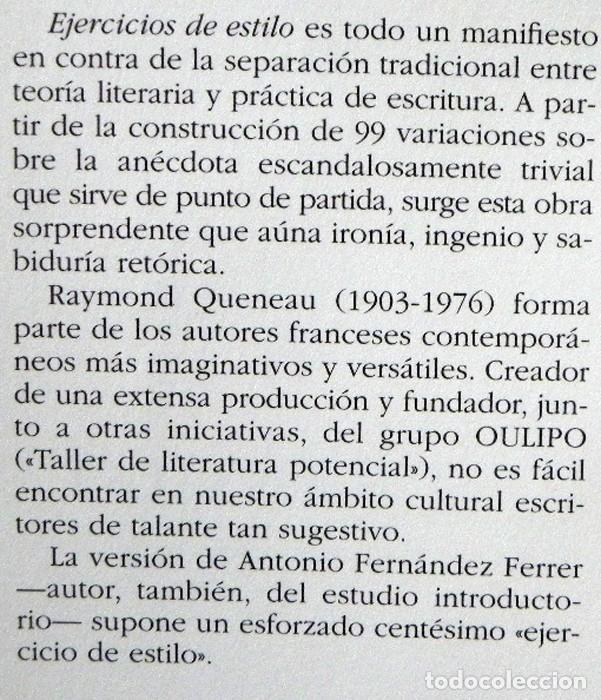Libros: EJERCICIOS DE ESTILO ( VERSI&Oacute;N DE ANTONIO FERN&Aacute;NDEZ FERRER ) - LIBRO - RAYMOND QUENEAU - C&Aacute;TEDRA - Foto 2