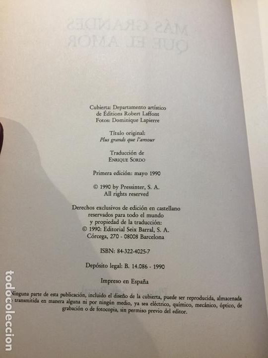 Libros: M&aacute;s grandes que el amor - Dominique Lapierre - Foto 3