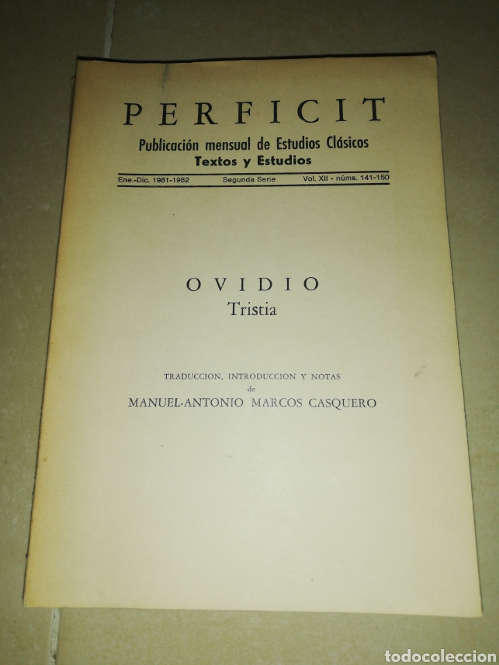 Libros: Perficit publicaci&oacute;n mensual de estudios cl&aacute;sicos, Ovidio Tristia, Manuel-Antonio' marcos Casquero