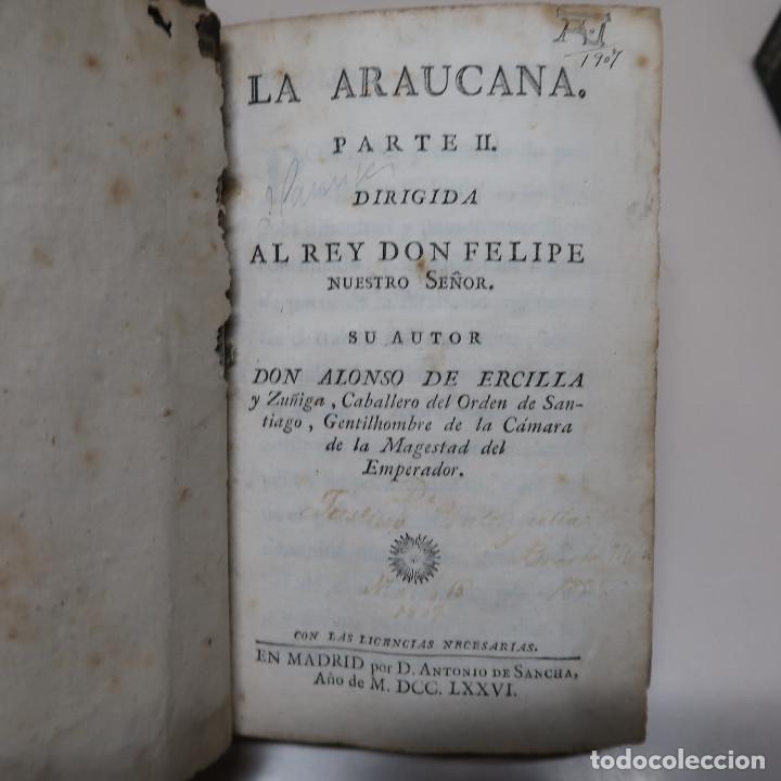 Libros: LA ARAUCANA - DE ERCILLA, ALONSO. 1776. 2 VOL. - Foto 5