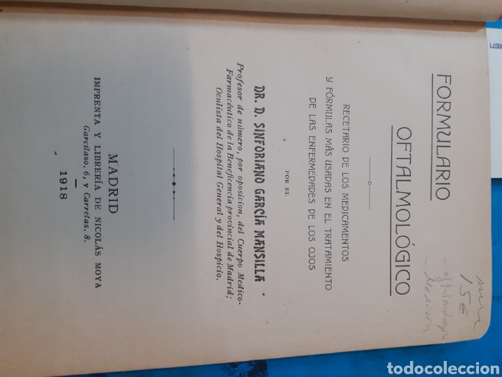 Libros: FORMULARIO OFTALMOLOGICO - GARCIA MANSILLA, Dr. - Foto 2