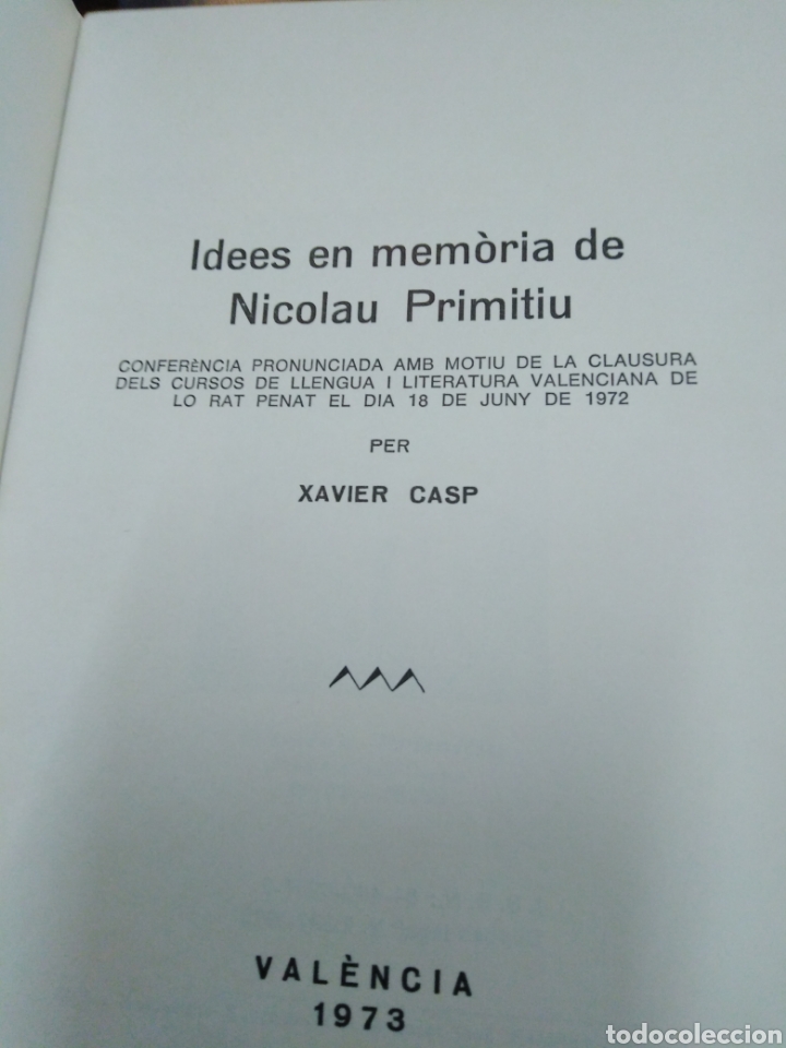 Libros: IDEES EN MEMORIA DE NICOLAU PRIMITIU - CASP, Xavier. - Foto 2
