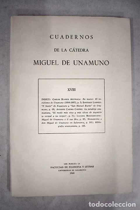 Libros: Cuadernos de la C&aacute;tedra Miguel de Unamuno, n&uacute;meros XVIII - Foto 1