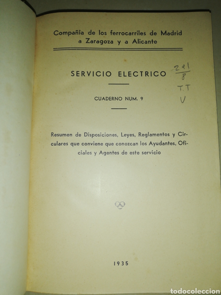 Livros em segunda m&atilde;o: Compania de ferrocarriles de Madrid a Zaragoza y Alicante, servicio el&eacute;ctrico, cuaderno N&deg;9 1935 et