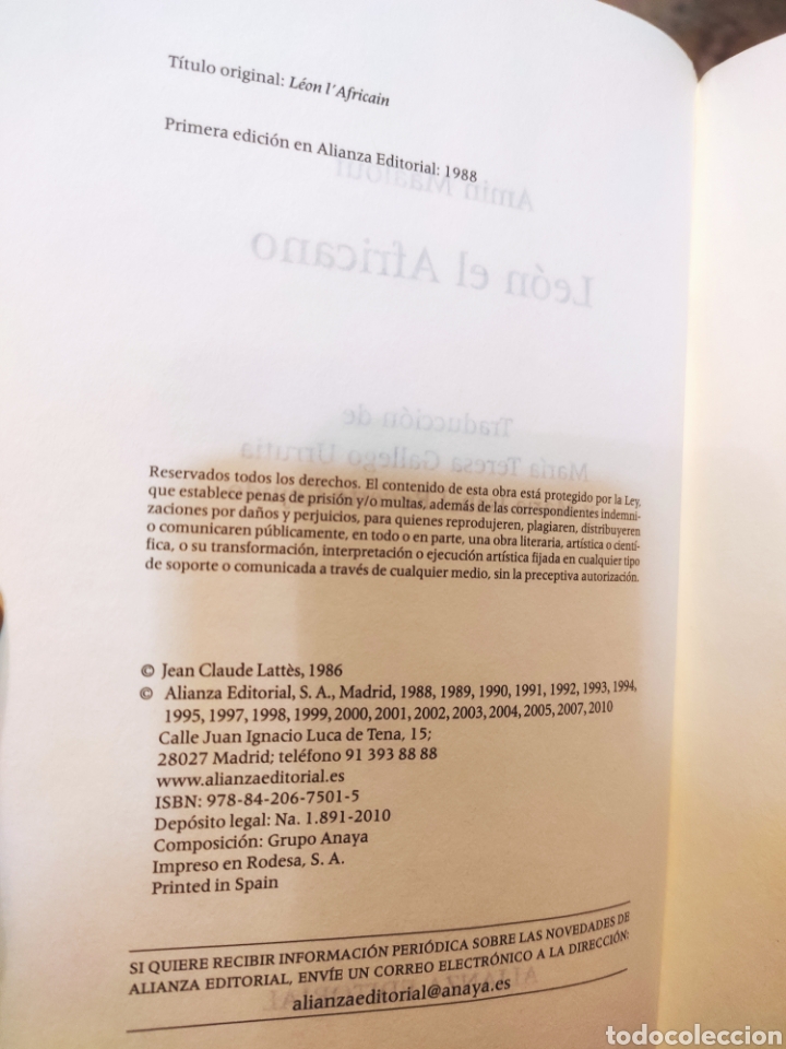 Libros: Le&oacute;n el Africano. Amin Maalouf. Alianza Editorial 2010 - Foto 4