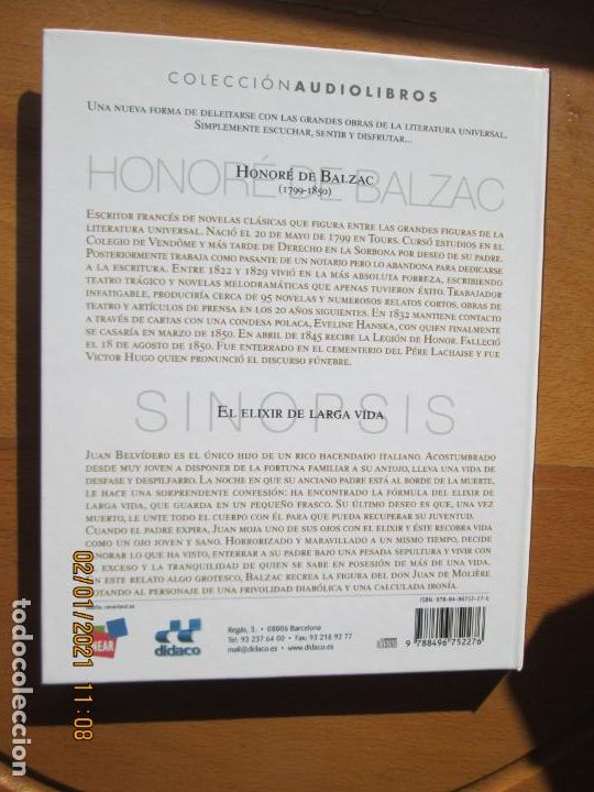 Libros: HONOR&Eacute; DE BALZAC - 1799-1850 - EL ELIXIR DE LARGA VIDA - 1CD -AUDIOLIBROS - Foto 2
