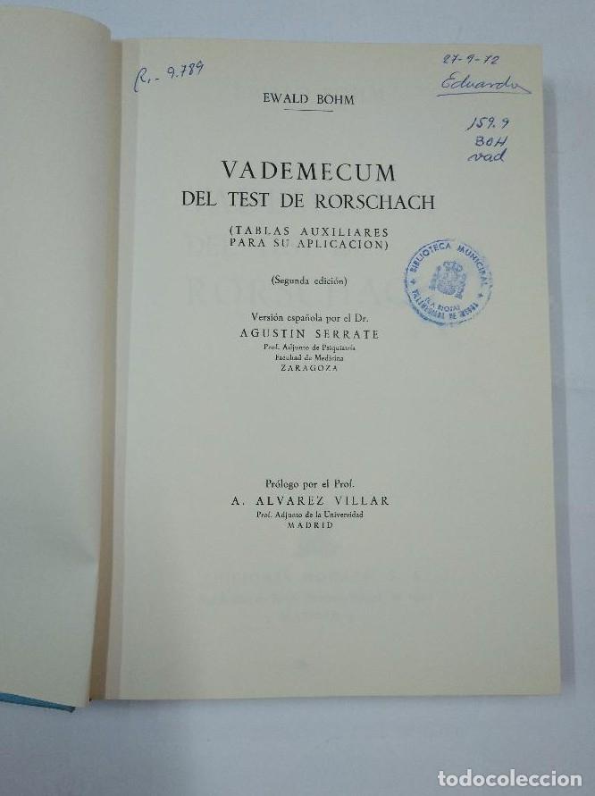 Libros: VADEMECUM DEL TEST DE RORSCHACH. - BOHM, EWALD. EDICIONES MORATA 1968. TDK307 - - Foto 3