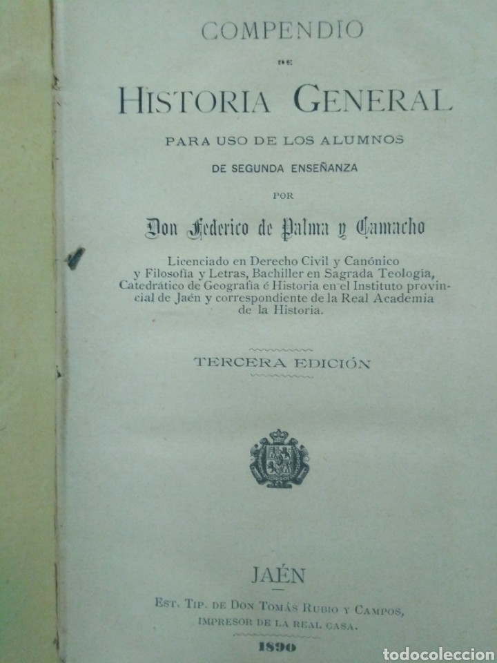 Libros: COMPENDIO DE HISTORIA GENERAL - PALMA CAMACHO, Federico de - Foto 1