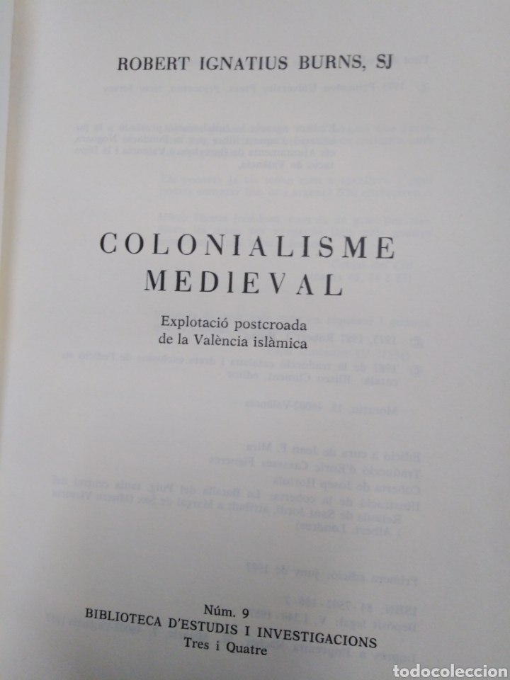 Libros: COLONIALISME MEDIEVAL. Explotacio postcroada de la Valencia isl&aacute;mica - BURNS, R. I. - Foto 3