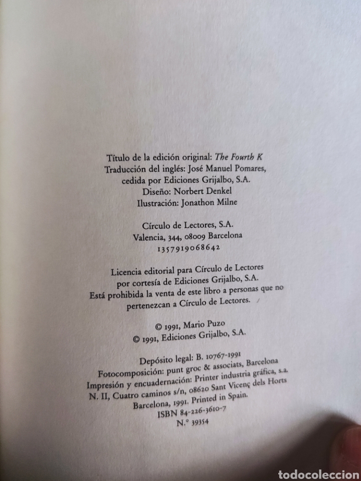 Libros: La Cuarta K. Mario Puzo. TAPAS DURAS - Foto 3