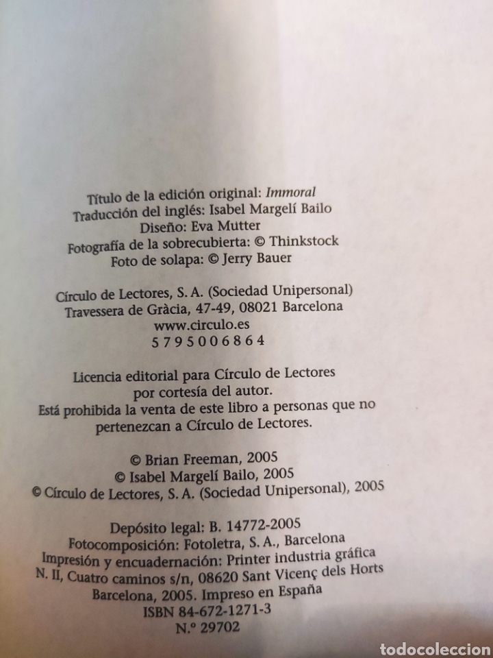 Libros: Inmoral. Brian Freeman. TAPAS DURAS - Foto 3